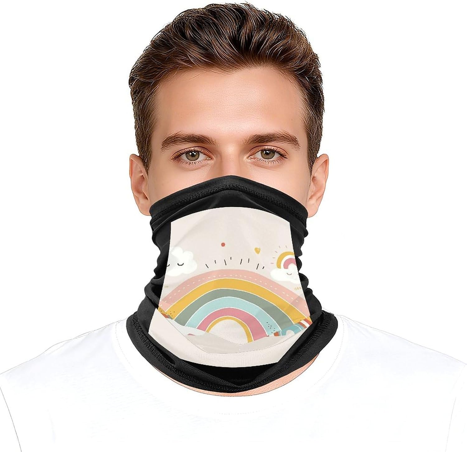 Rainbow and Cloud Neck Gaiter Face Mask UV Protection for Men Women, Breathable Quick Dry Face Cover Bandana Outdoor Sports Balaclava Wind-Proof for Hiking Skiing Motorcycle Cycling