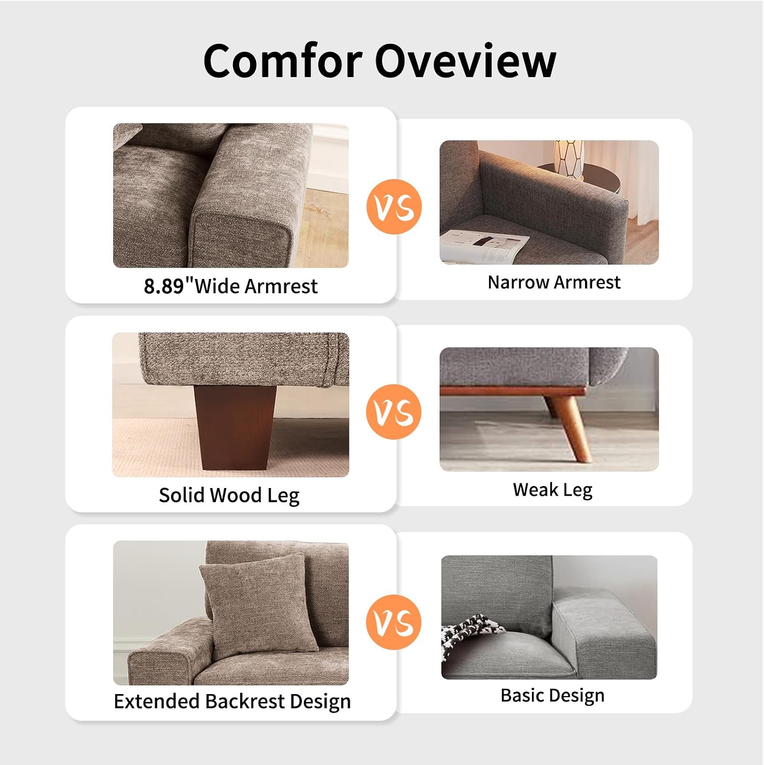 DOPEDIO Modern Loveseat Sofa Chenille Recliner Removable Cover Spring Cushions Solid Wood Frame Easy Assembly Small Spaces Brown