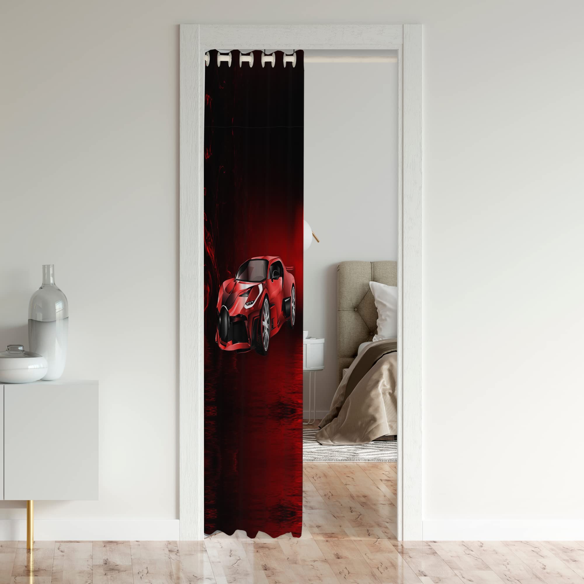 Loussiesd Race Car Door Curtain for Doorway Privacy Speed Sports Car Closet Door Cover Curtain for Bedroom Living Room Extreme Sports Red Black Room Divider Curtain Cover 150x203cm 1 Panel - Image 3