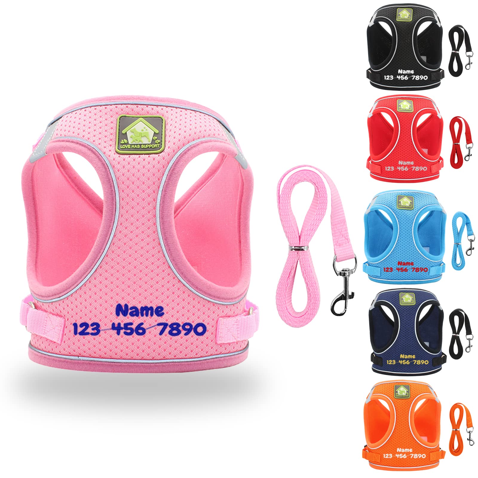 DegGodPuppy Harness and Leash Set for Small Dogs Personalized Name Phone Number, No Pull Adjustable Reflective Pet Harness, Breathable Soft Vest Harness for Puppies Small Dogs Cat Walking,XS