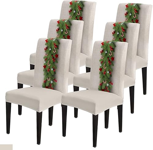 Savannan Funda para silla de comedor, diseño de ramas de pino verde navideño, hojas, bayas, bastones de caramelo, estrella de arpillera, fundas