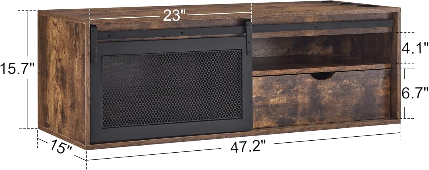 BarberPub Wall Mount Station with 3 Metal Tool Holders, Multi-Functional Storage Cabinet, Styling Station with Sliding Door, Open Storage Beauty Salon Organizer 2503 (Rust Brown)