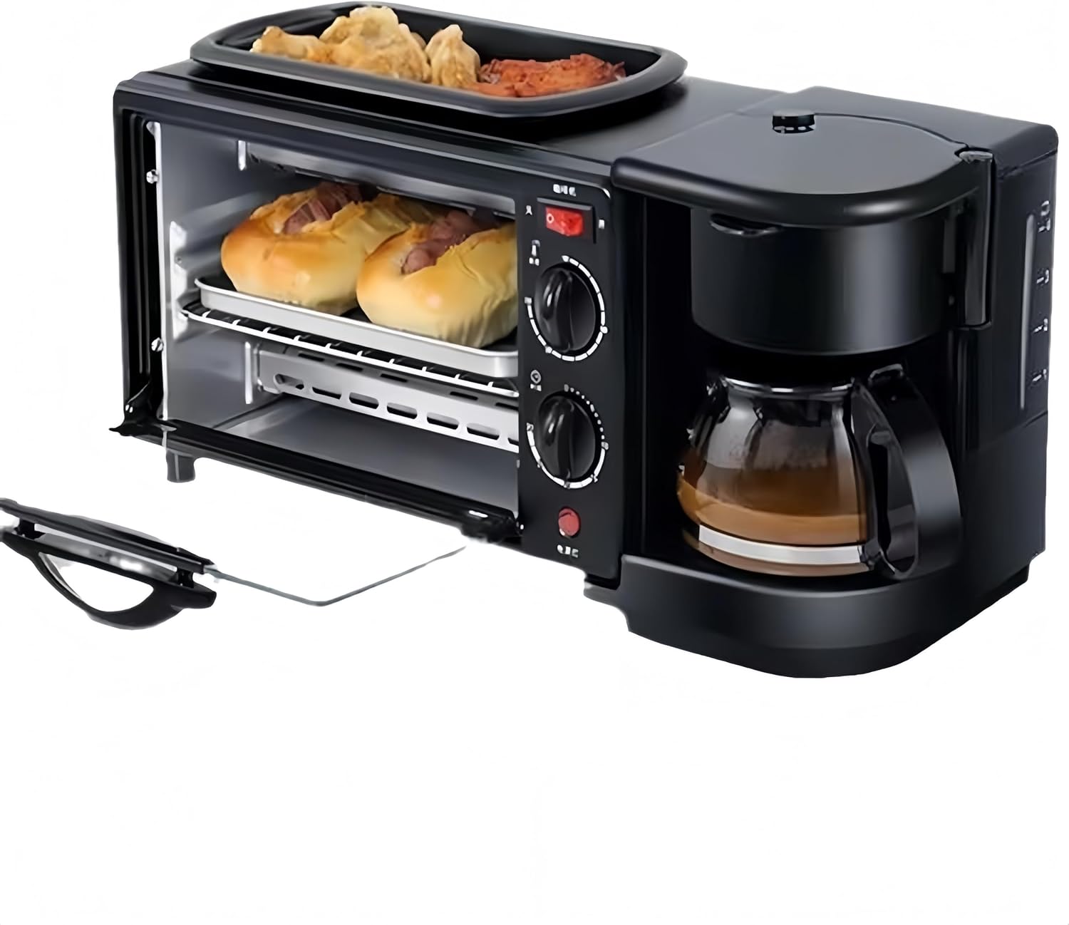 Breakfast Station, 3 In 1 Electric Multi-Functional Breakfast Machine with Coffee Maker & Grill, 110V 1050W Semi-Automatic Breakfast Toaster Mini Oven Maker with Timer for Home Use Breakfast Station, 3 In 1 Electric Multi-Functional Breakfast Machine with Coffee Maker & Grill, 110V 1050W Semi-Automatic Breakfast Toaster Mini Oven Maker with Timer for Home Use