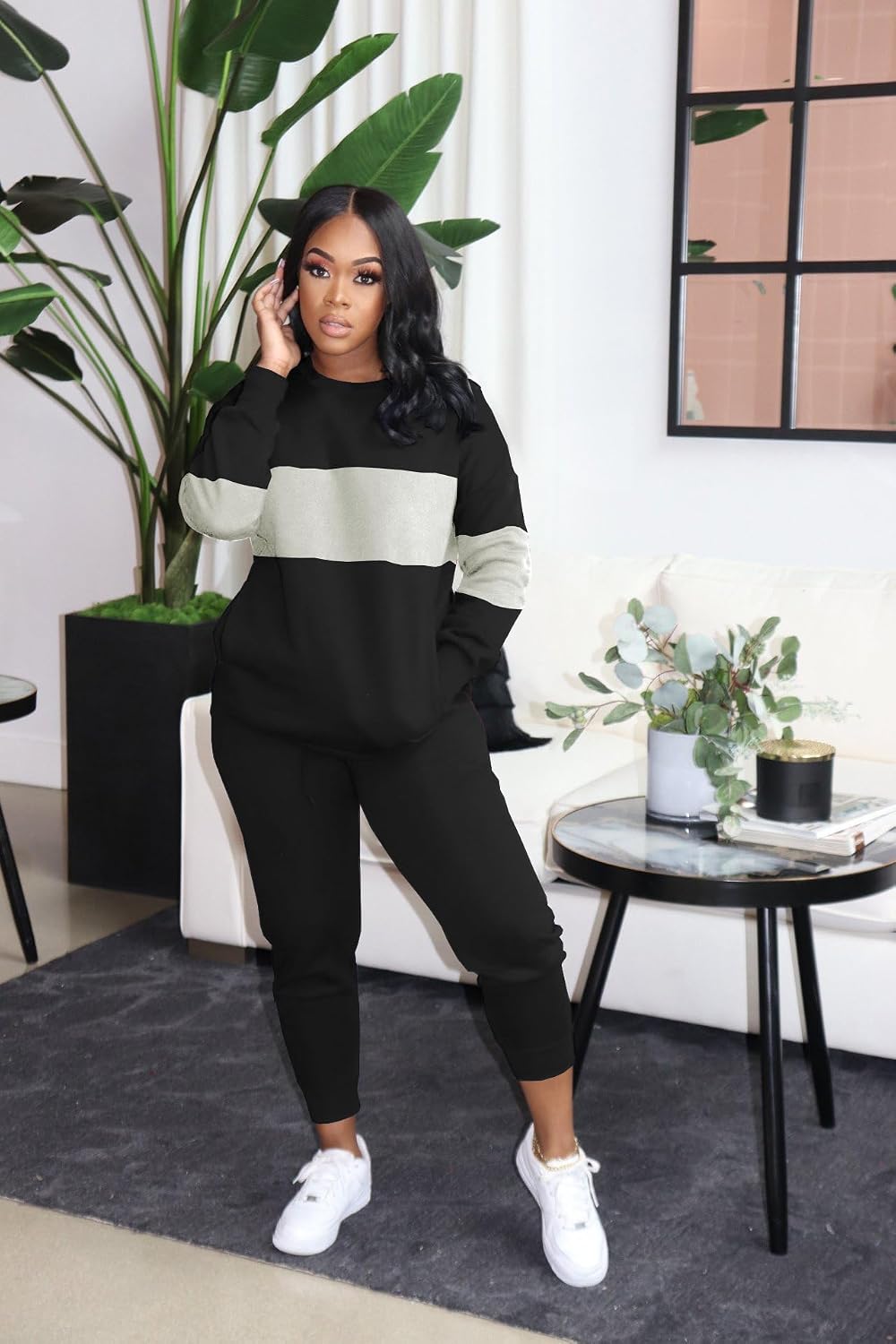 YeGine Womens 2 Piece Outfits Sweatsuits Casual Long Sleeve Tracksuits Lounge Sets With Pockets