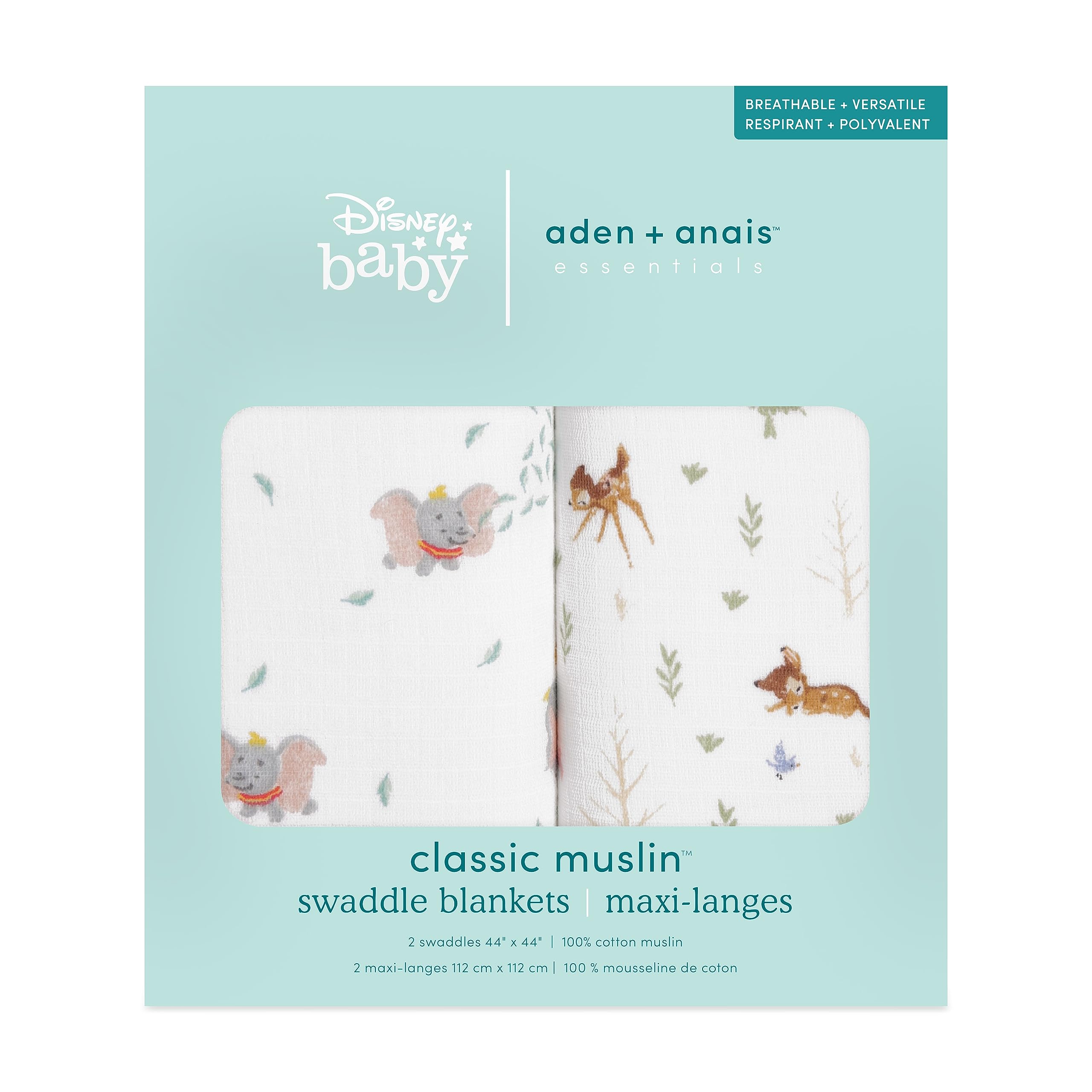 aden + anais™ essentials cotton muslin 2 pack swaddle blanket elephant circus (Disney+friends), Baby - Image 2