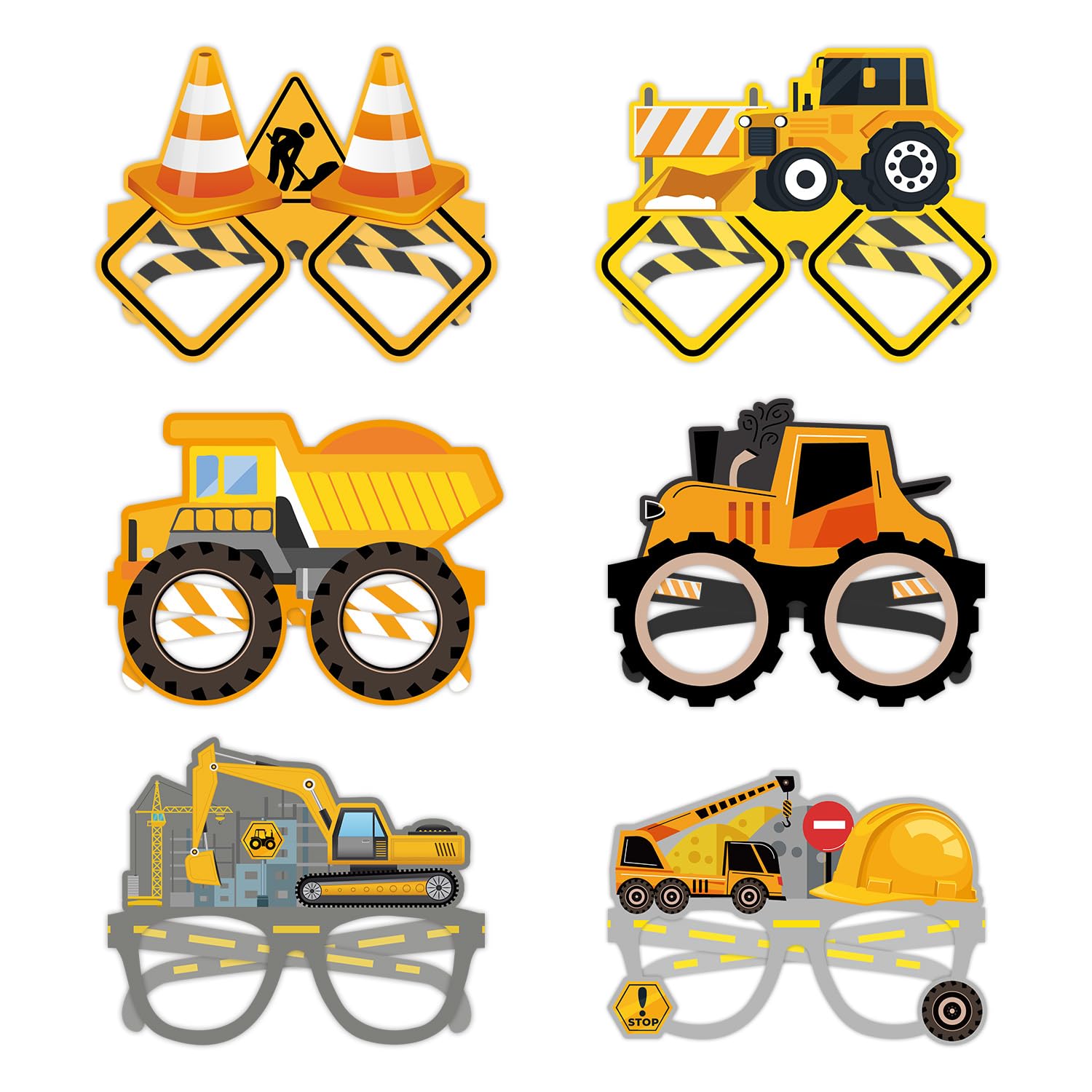 ZCPingNiao 12PCS Party Paper Glasses, Vehicle Theme Masks, Construction Vehicle Theme Party Paper Glasses
