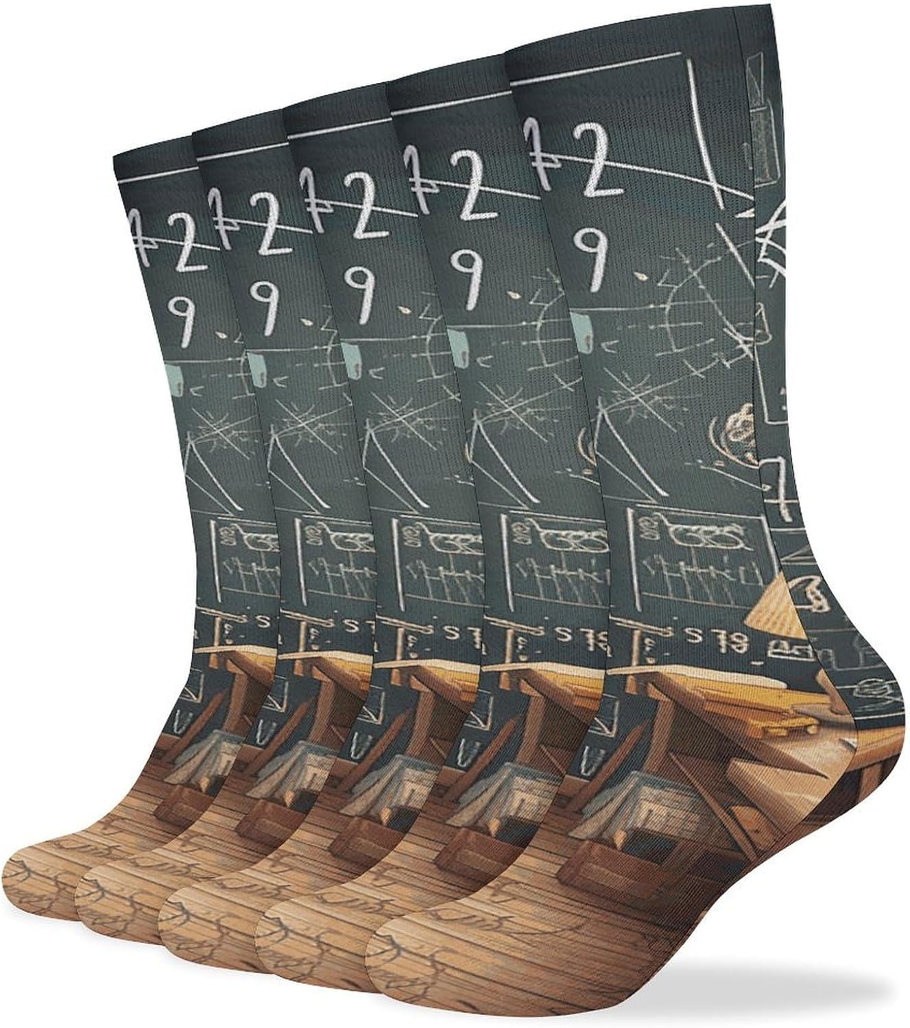5-Pack Knee High Socks, 15.7 Inch Breathable Casual Socks Math Stockings for Men Women
