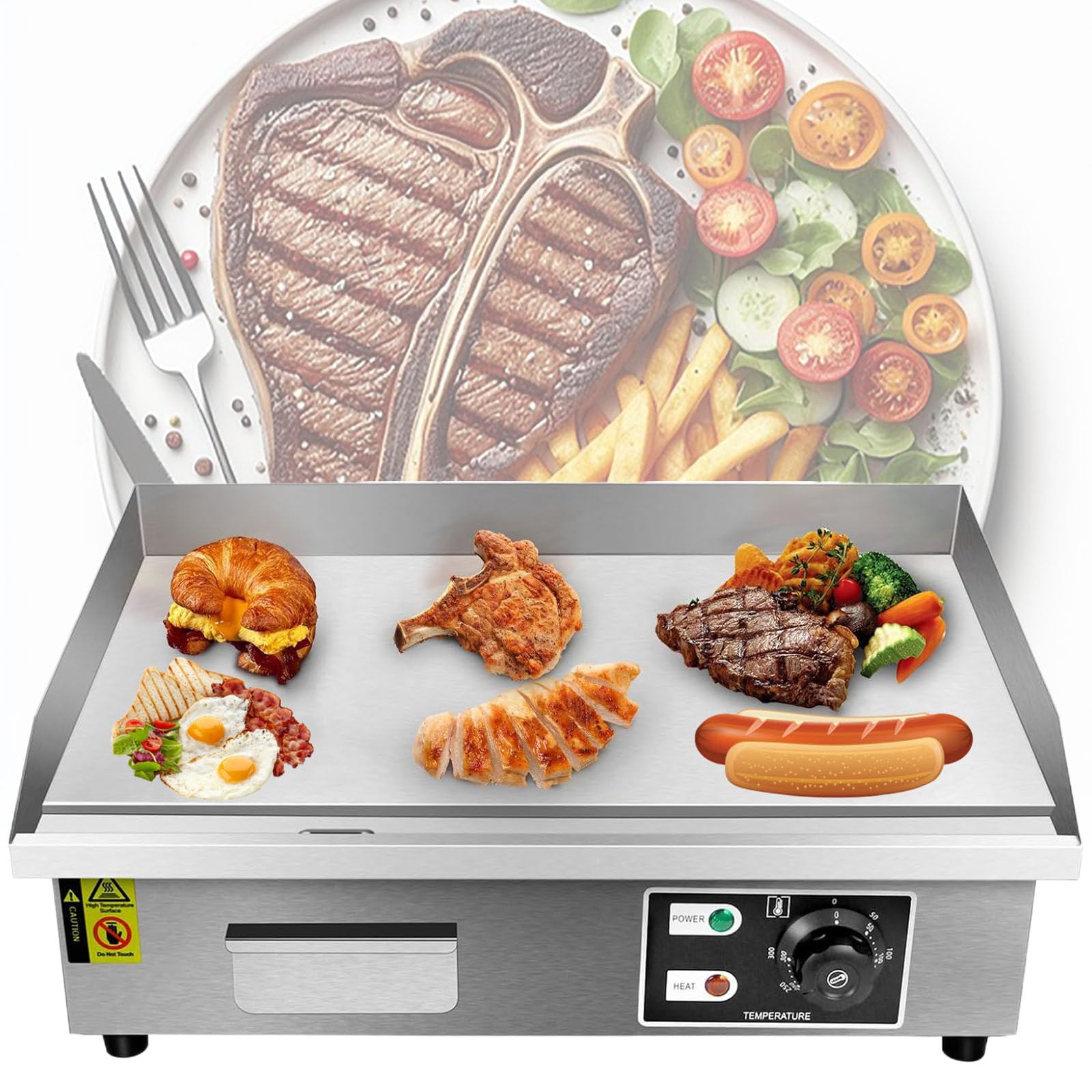 Griglia Teppanyaki Commerciale 55×35 cm 1600 W o 3000 W, Piastra Elettrica da Appoggio in Acciaio Inossidabile con Controllo del Calore Regolabile da 50 a 300 ℃, per Barbecue, Pancake,220V