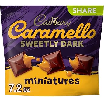 CADBURY CARAMELLO Sweetly Dark Chocolate Caramel Miniature Candy, 7.2 oz | Dark chocolate and caramel miniatures in a share pack for candy dishes, gifting and sweet snacking.