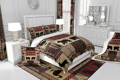 Miniatura 5 de Juego de ropa de cama con estampado de oso de cabaña para niños, niños, adolescentes, decoración de dormitorio, juego de funda de edredón con