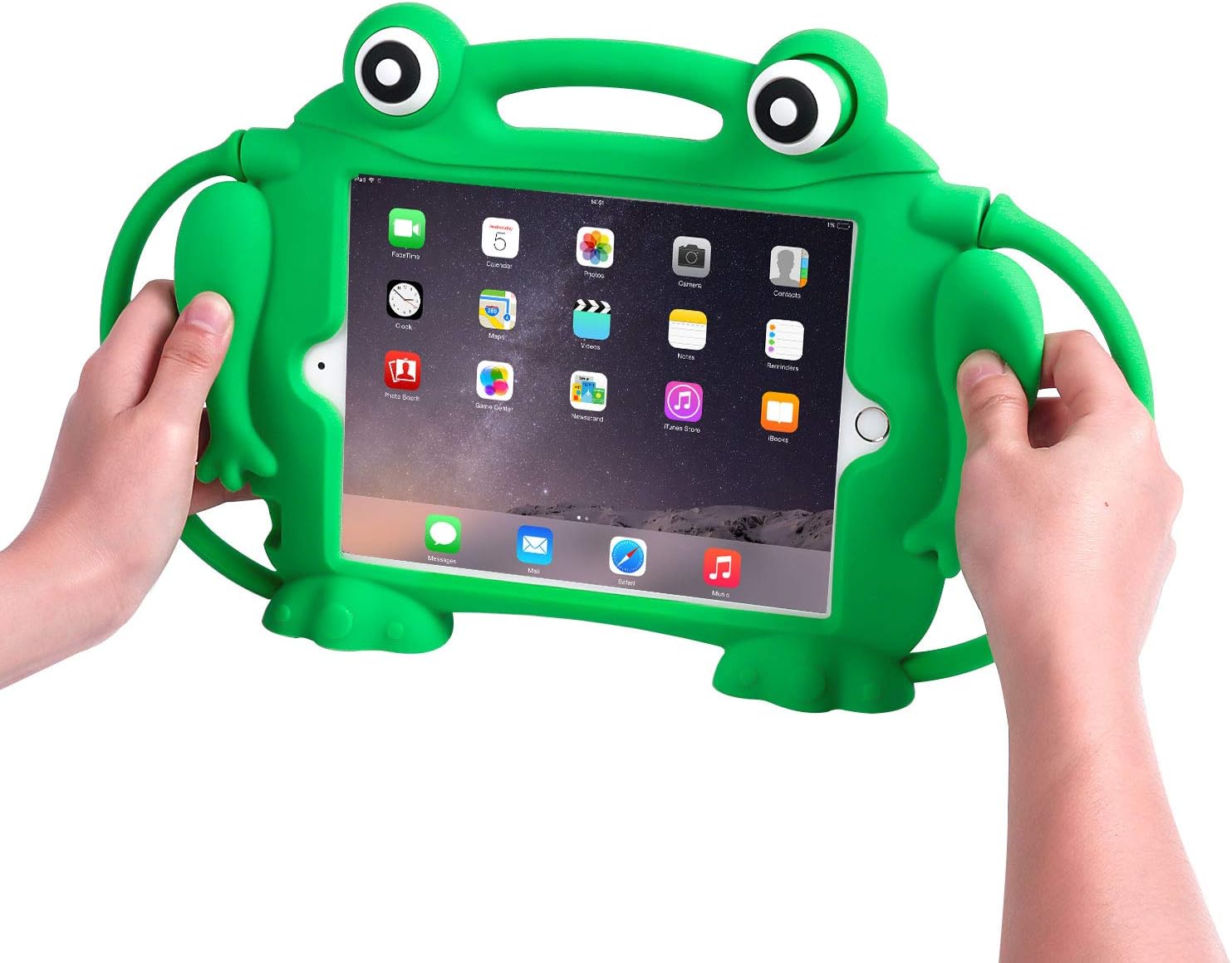 Kids Case for iPad Mini 1 2 3 4 5 - CHIN FAI [Eye Popping Frog] Shockproof Silicone Handle Stand Protective Cover for Apple 5th Generation iPad Mini 2019 and iPad Mini with Retina Display (Green)