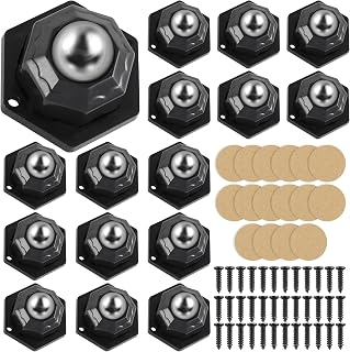 Self Adhesive Caster Wheels, 16Pcs 360 Degree Swivel Self Adhesive Mini Wheels, Stainless Steel Pulley Mini Caster Wheels for Trash Can, Storage Box, Furniture, Kitchen Small Appliances (Black)