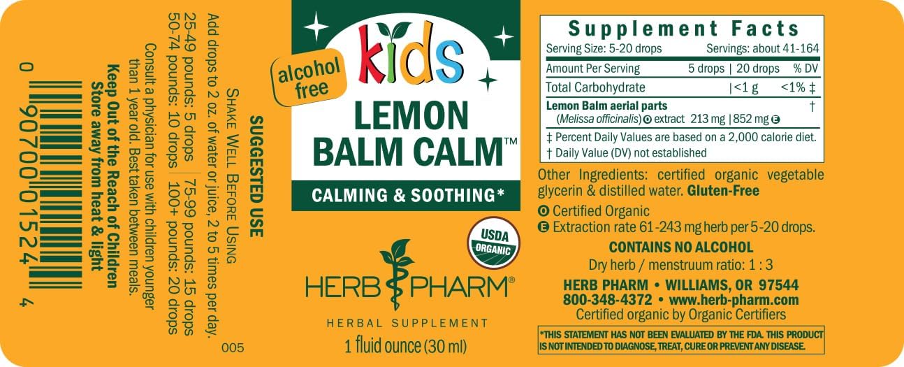 Herb Pharm Kids Certified-Organic Alcohol-Free Lemon Balm Calm Liquid Extract, 1 Ounce (GLKLEMON01) - Image 10