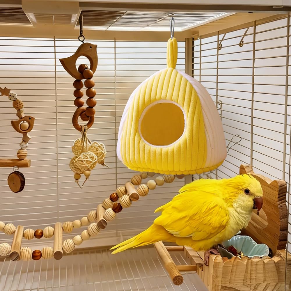 DONGKER Nid D'oiseau Chaud,Confortable Refuge d'hiver pour Perroquets avec Tapis et Anneau de Suspension Amovible pour Aras,Perroquets Gris D'Afrique,Perruches,Conures