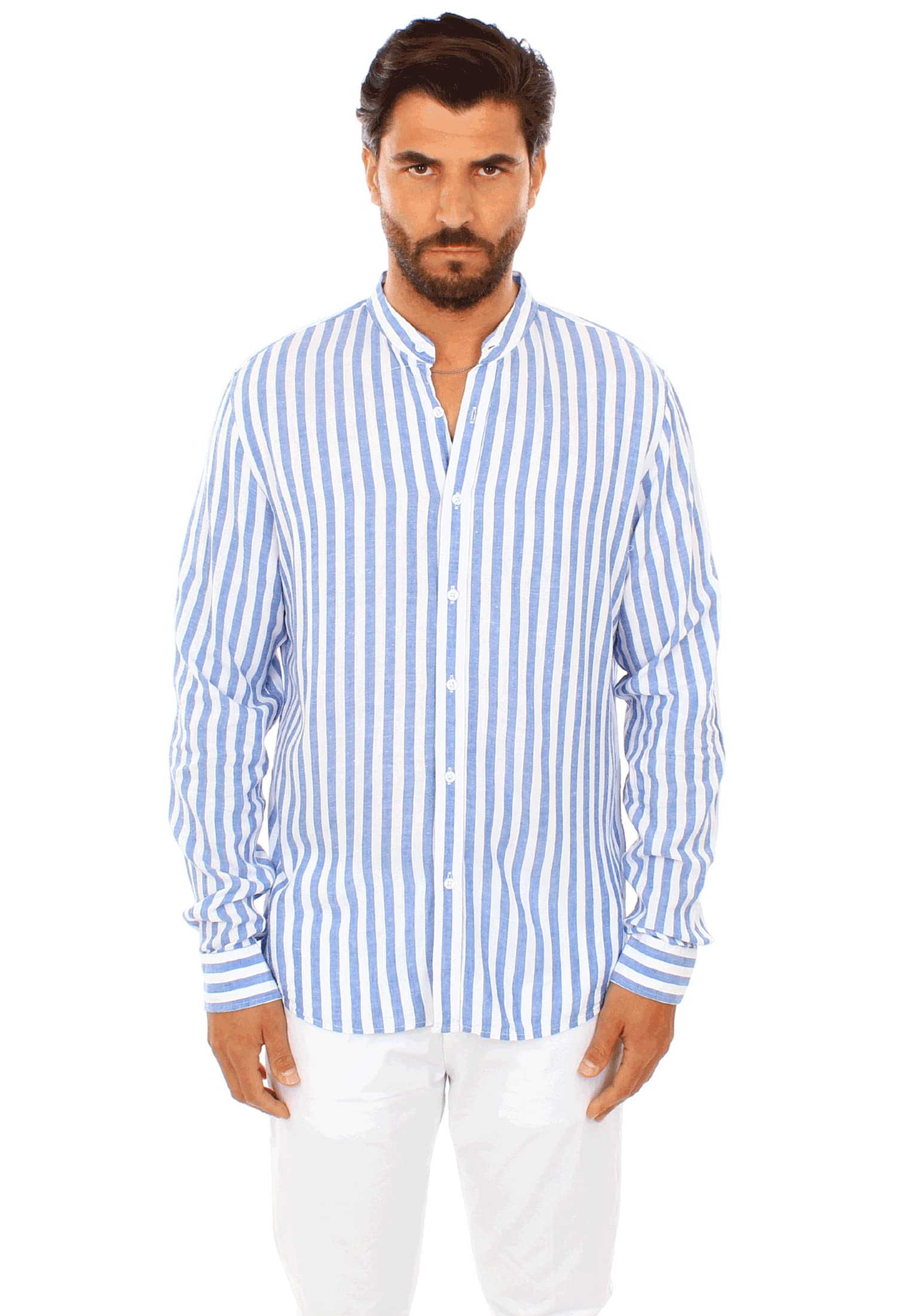 Camisa de hombre de lino a rayas de verano camisas manga larga casual