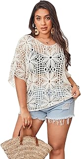 Women's Plus Size Floral Crochet Top