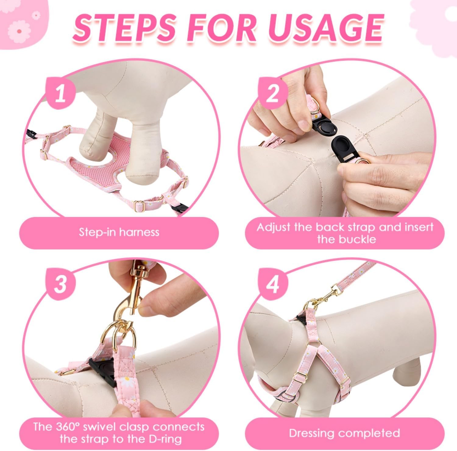 SlowTon Small Dog Harness - No Pull Dog Harness and Leash Set, Soft Mesh Lightweight Puppy Vest Harnesses, Adjustable Pet Harnesses for XXS XS Small Medium Easy Walk Hiking (Pink, XXS) - Image 7