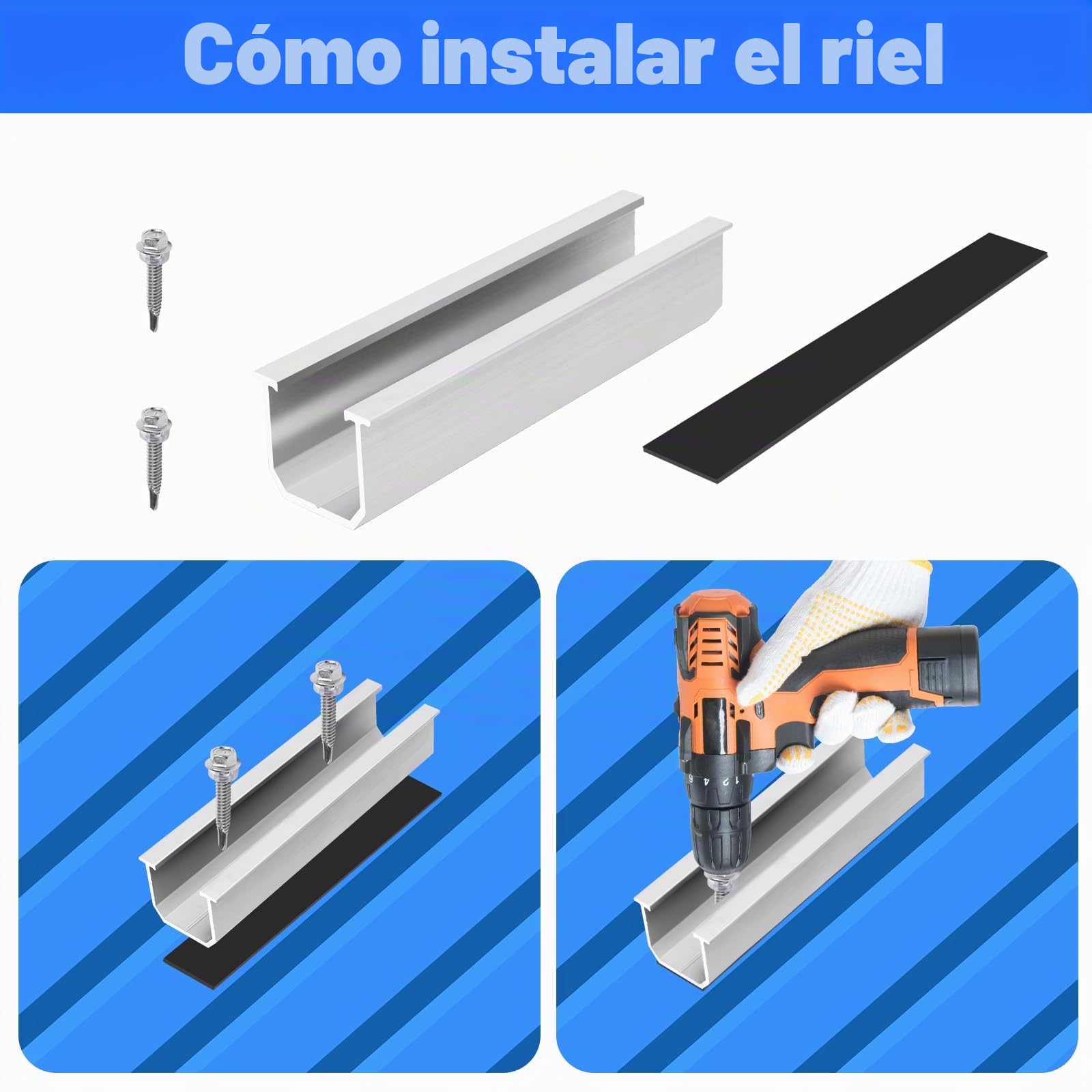 Soporte Panel Solar 12cm Aluminio, Abrazadera 30-35mm | Kit Universal: Compatible Tejado, Tejas, Techo Metalico y Autocaravana – Clips de Puesta a Tierra Incluidos, Solucion Complet