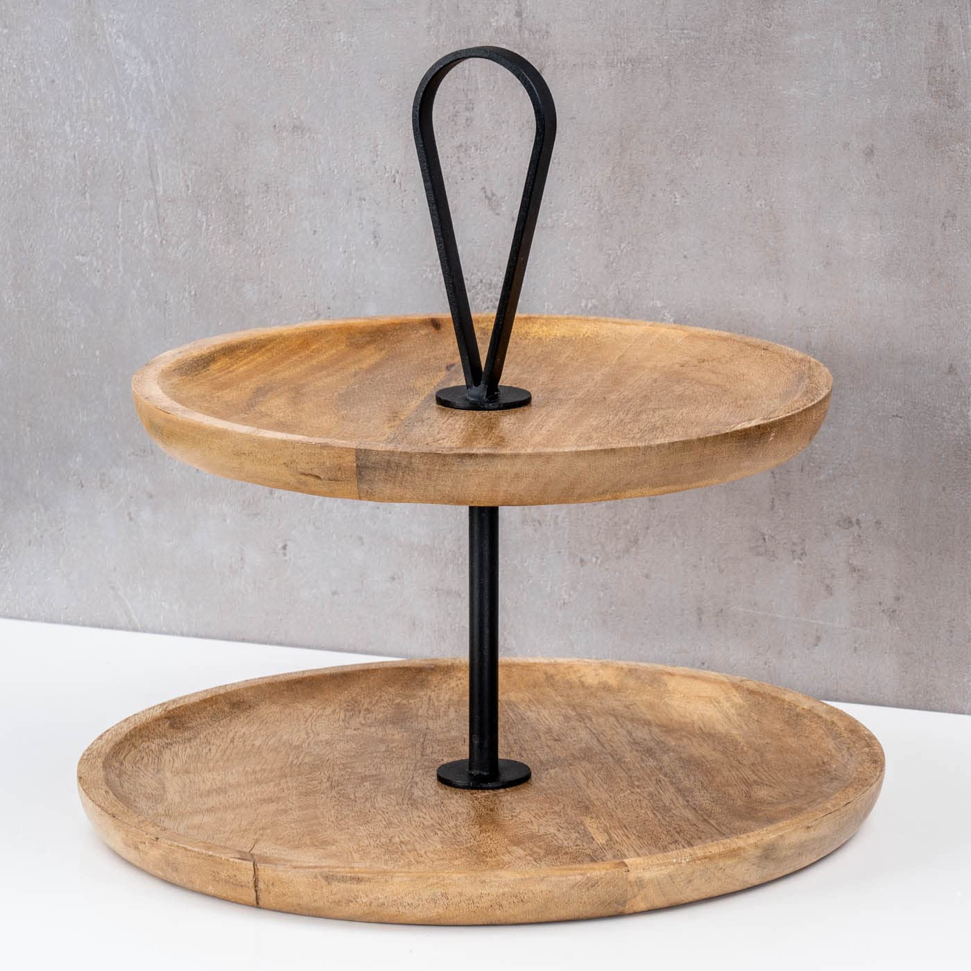 levandeo Etagere 2 Etagen H35cm Mango Holz Natur Schwarz Braun Servierplatte Kuchenständer Deko Tischdeko Wohndekoration