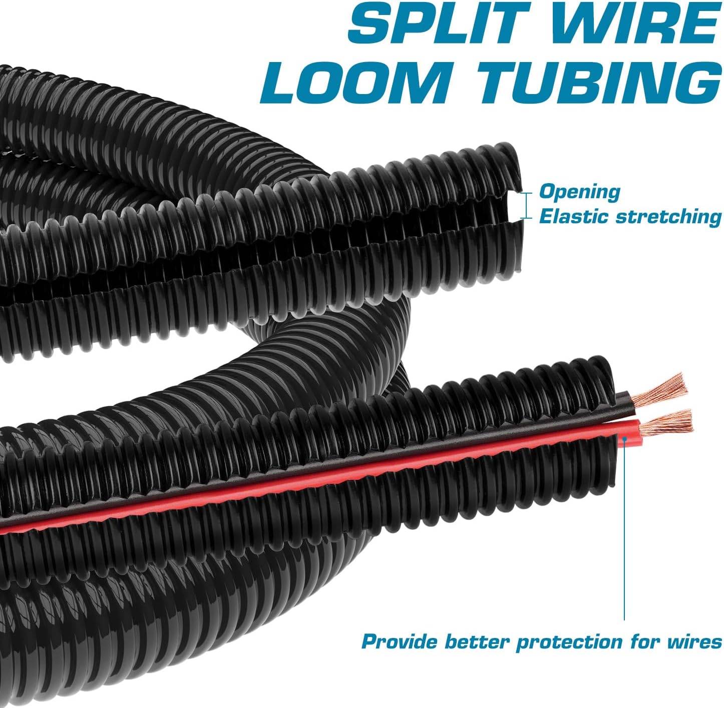 Nippon America 1/2" x 100 ft Split Wire Loom (LM-12-100 BLK), Flexible, Chemical-Resistant Protective tubing for Automotive, Home, and Industrial Wires, Prevents wear and organizes Cables