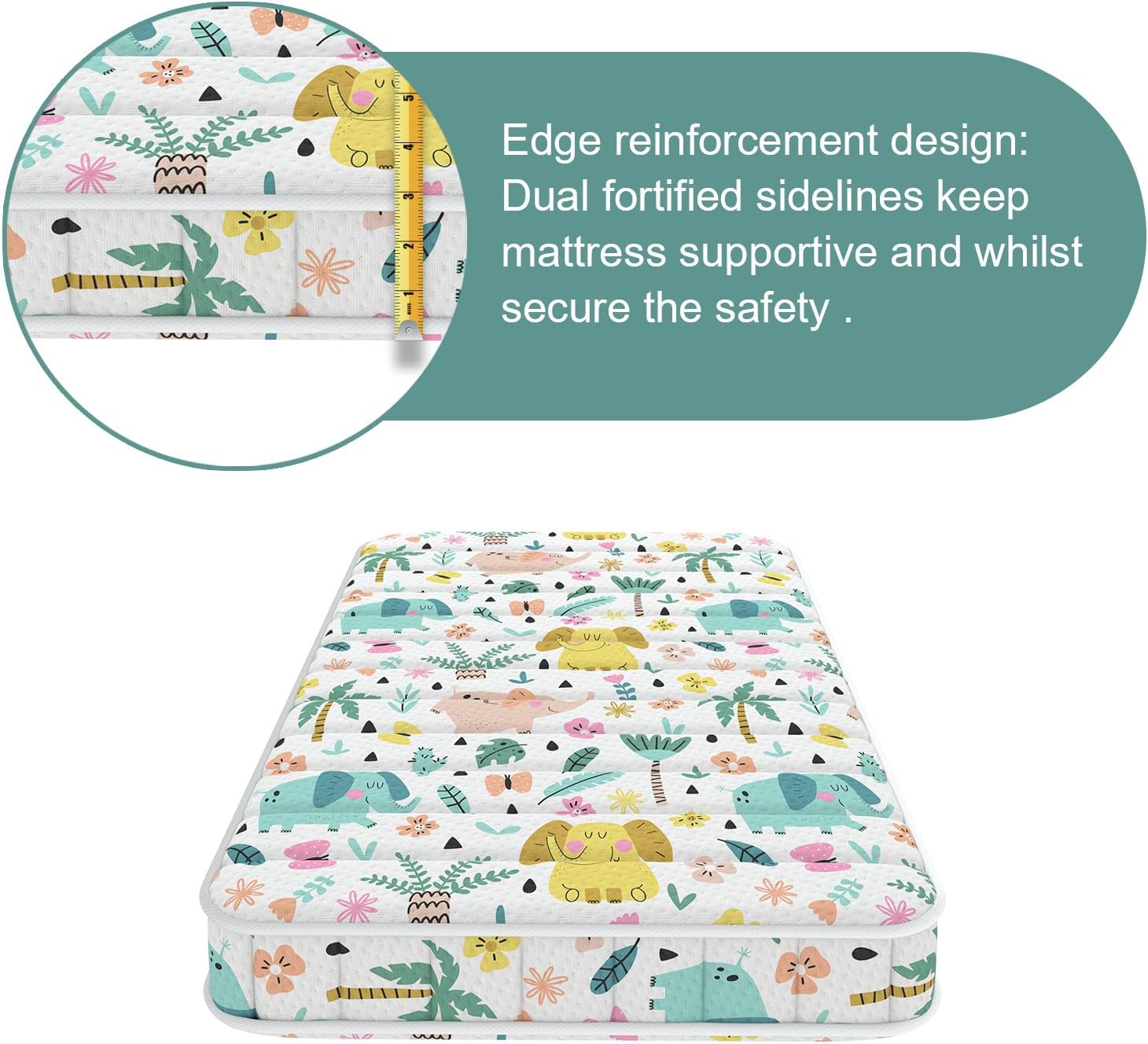 3 Inch 38" Lx26 W Mattress, No Gaps Edge Reinforcement High Density Foam, Odorless and Steady, Certipur-us and Oeko -tex Certified, Elephant - Image 4