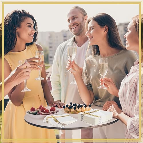 Miniatura 5 de 400 servilletas doradas de 3 capas plegadas de 5 x 5 pulgadas, servilletas de barra de papel de aluminio dorado a rayas, desechables, servilletas de