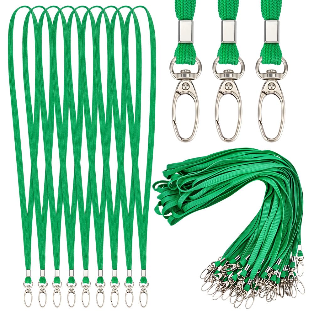 GOMAKERER 110 Pack Lanyards Bulk, 9 mm Wide Green Cotton Office ID Card Lanyards with Swivel Hook Office Lanyard Neck Strap for Office Id Badges Staff Conference