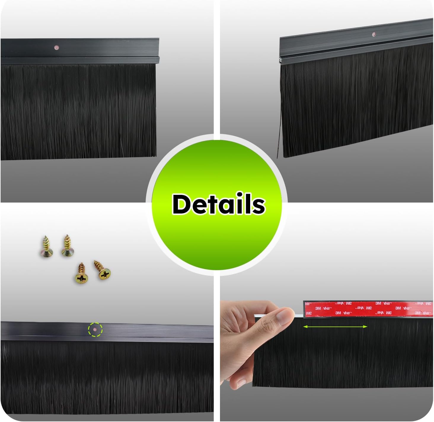 2 Pack Door Bottom Sweep, h-Shape Aluminum Alloy Holder Door Sweep for Bottom of Door with 3.94" Black Nylon Brush, 39.37"x5.04"(1000mmx128mm)