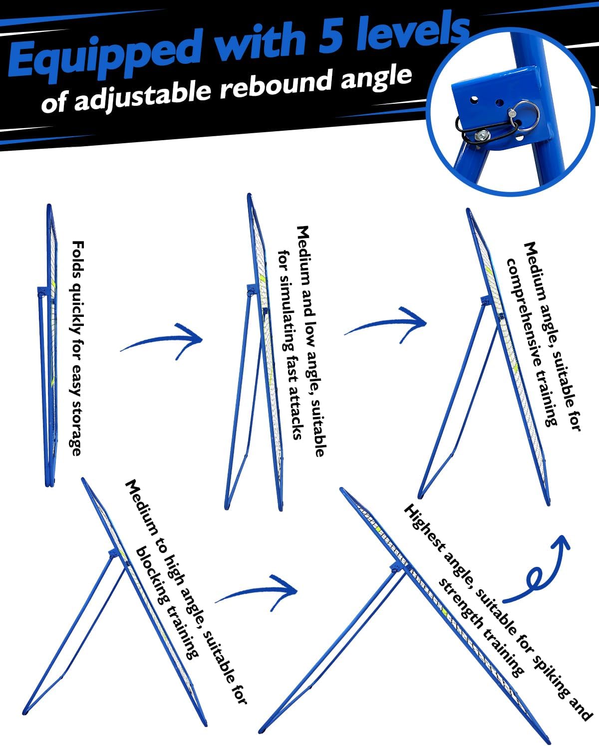 7x4FT Volleyball Rebounder Net Set with Training Accessories, Portable Bounce Back with 5 Adjustable Angles for Practice Volleying, Bumping, Spiking - Easy Set Up with Volleyball and Travel Bag - Image 6