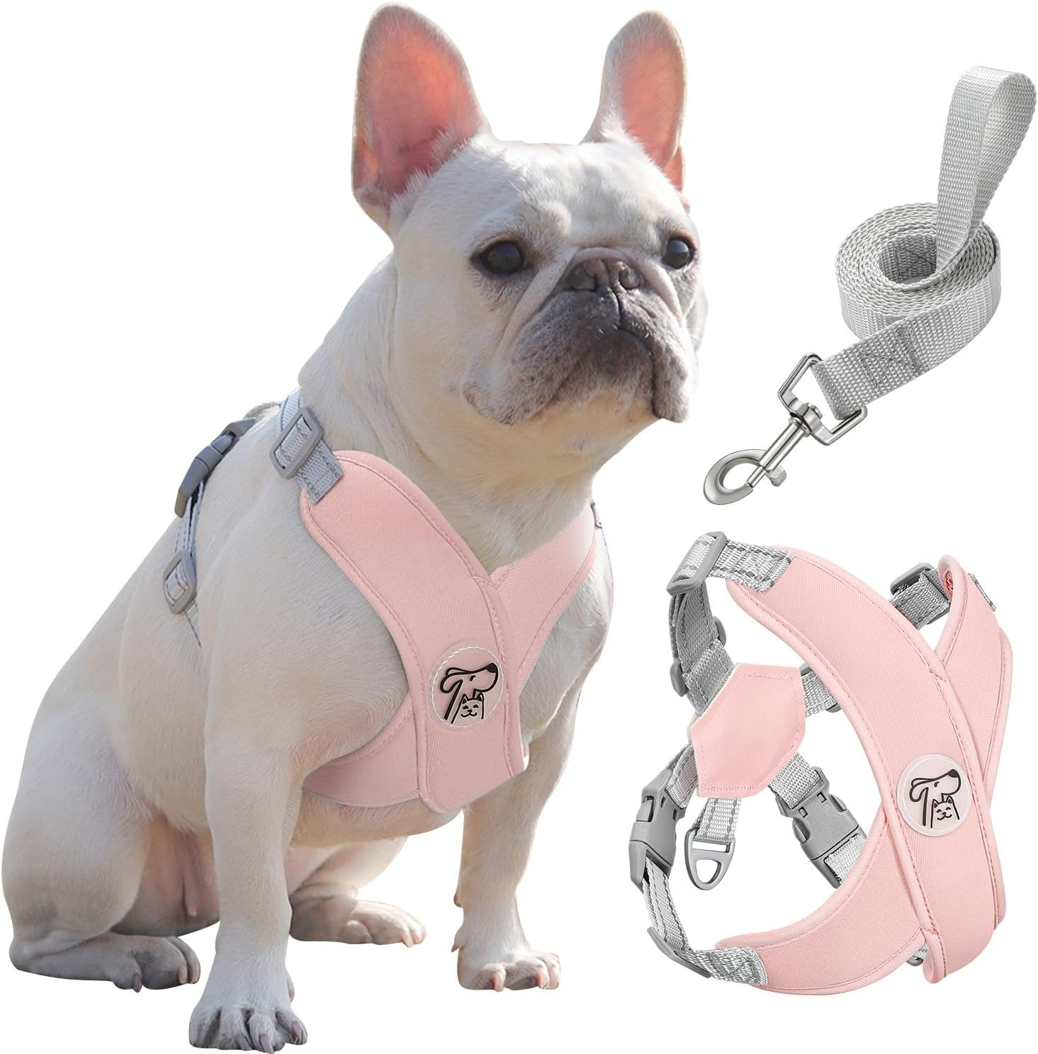 Pawaboo Small Dog Harness and Leash Set, Puppy Harness X-Frame No Pull No Choke, Soft Dog Vest Harnesses Adjustable for Small Medium Sized Dogs, Breathable Pet Harnessesfor Walking Outing (L, Pink)