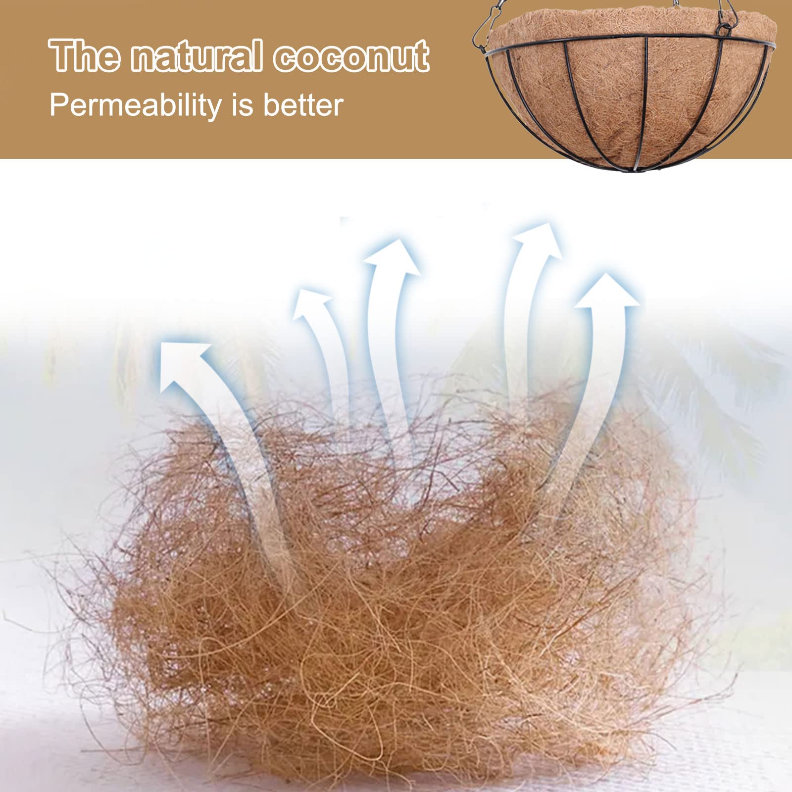 hifrom Cesto da giardino sospeso con rivestimento in fibra di cocco, cesto per piante e fiori, rotondo da appendere, in metallo, per esterni e interni (30,5 cm)