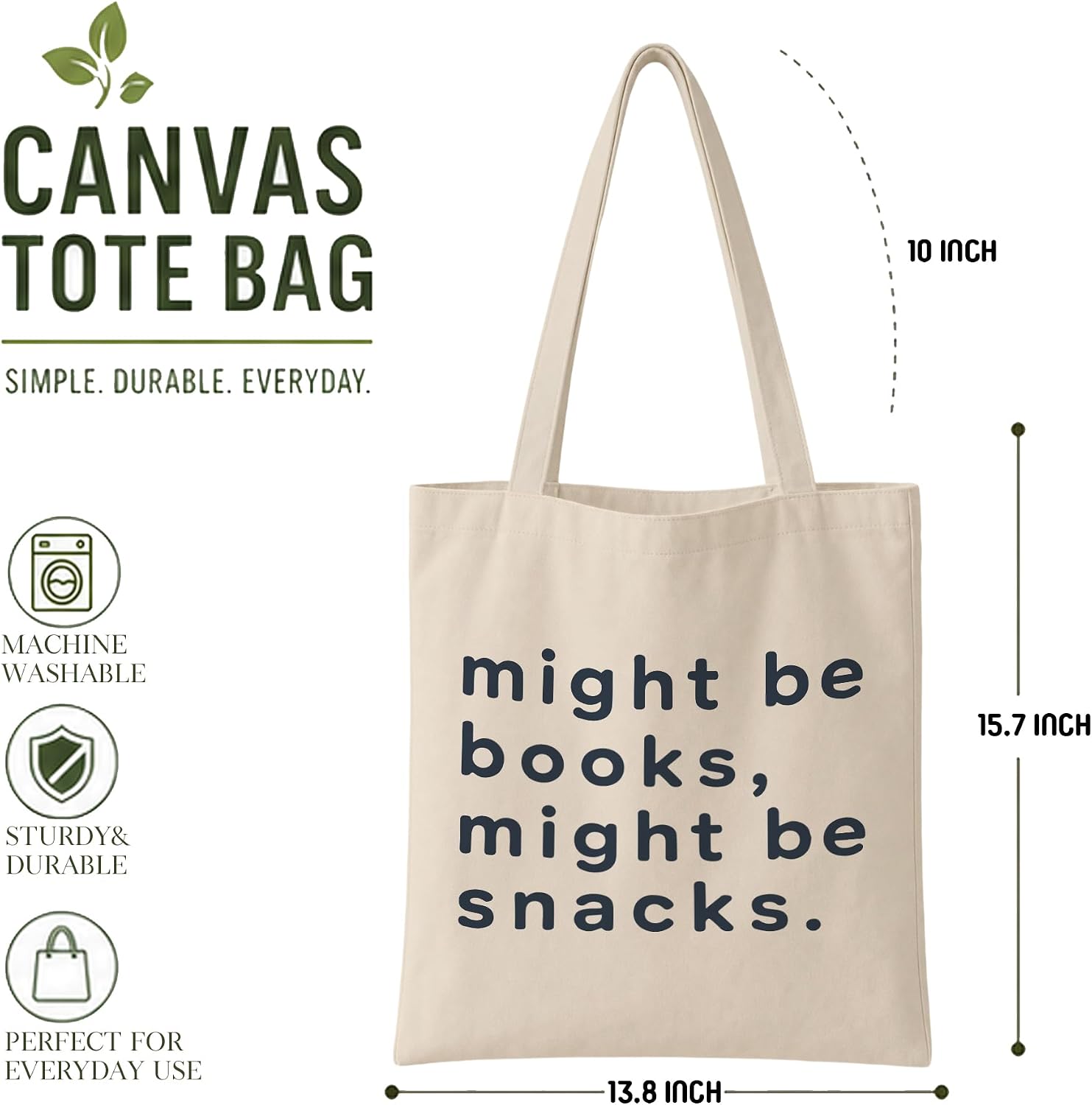 Book Lover Canvas Tote Bag for Women Shopping Work Travel with Inner Pocket