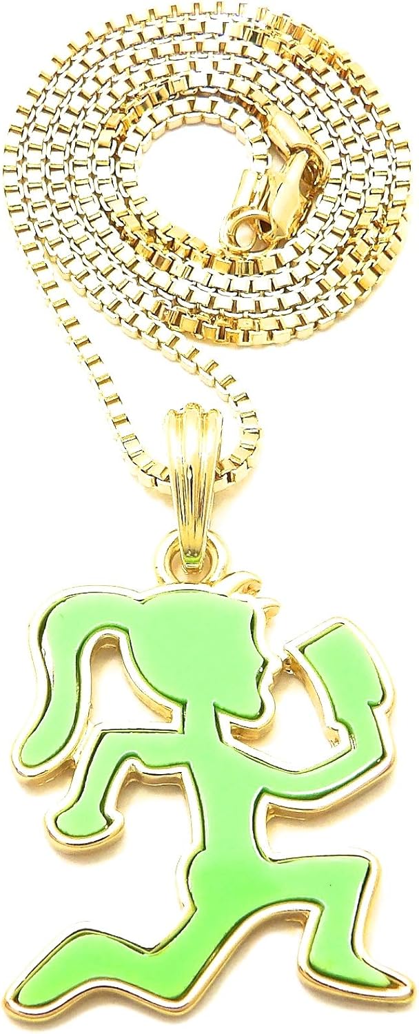 GWOOD Juggalette Small Pendant with 24 Inch Box Link Necklace (GOLD WITH GREEN COLOR WITH 24 INCH BOX CHAIN)