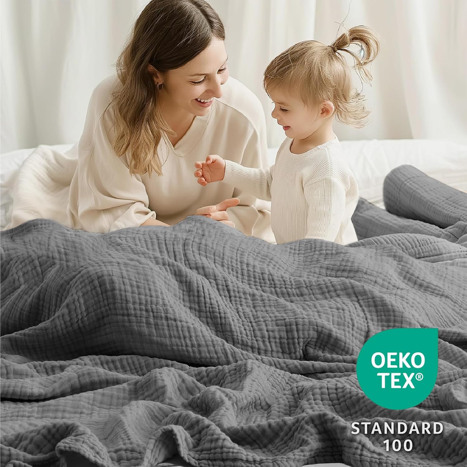 100% Cotton Muslin Blanket Large 50" x 70", Breathable and Lightweight Cotton Throw Blanket for Bed and Couch, Soft Cooling Summer Gauze Blanket for Adults All Season, Dark Grey - Image 4