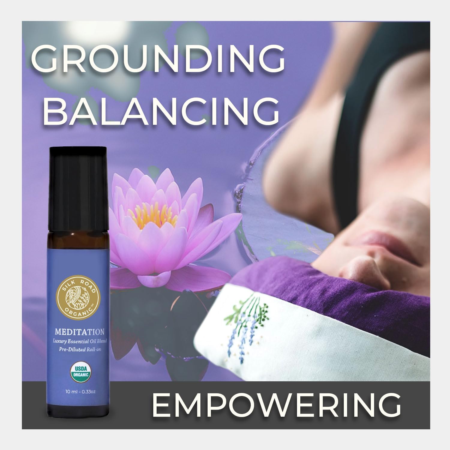 Silk Road Organic Meditation Essential Oil Empowering Blend Roll On,100% Pure USDA Certified Aromatherapy for Chakra Healing, Focus, Calming, Mindfulness & Spiritual Well-Being - 10ml Roller - Image 3