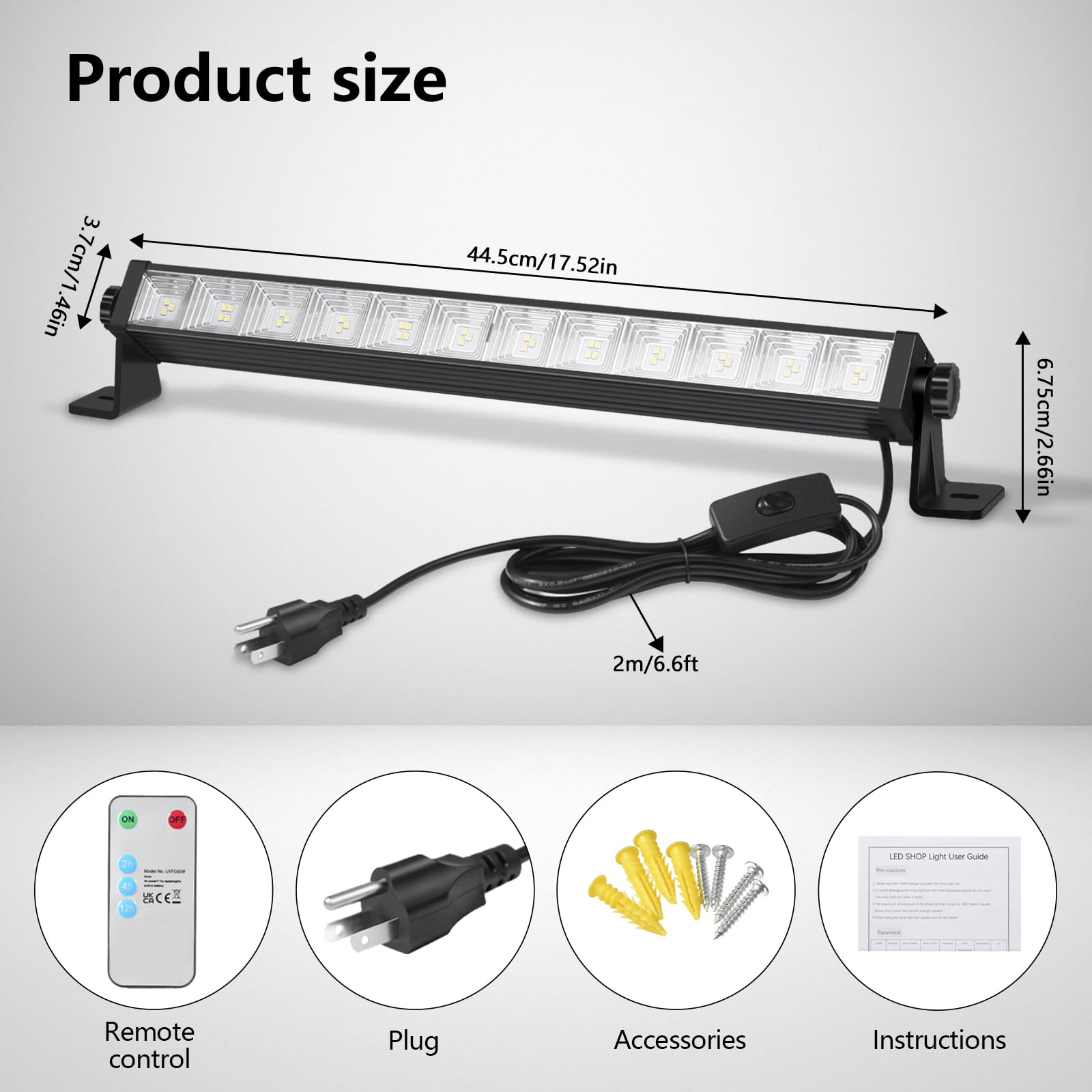 1 Pack 24W LED Shop Lights with Remote 5400 lm 6000 K Daylight 6 5 ft Plug-in Cord — view 7