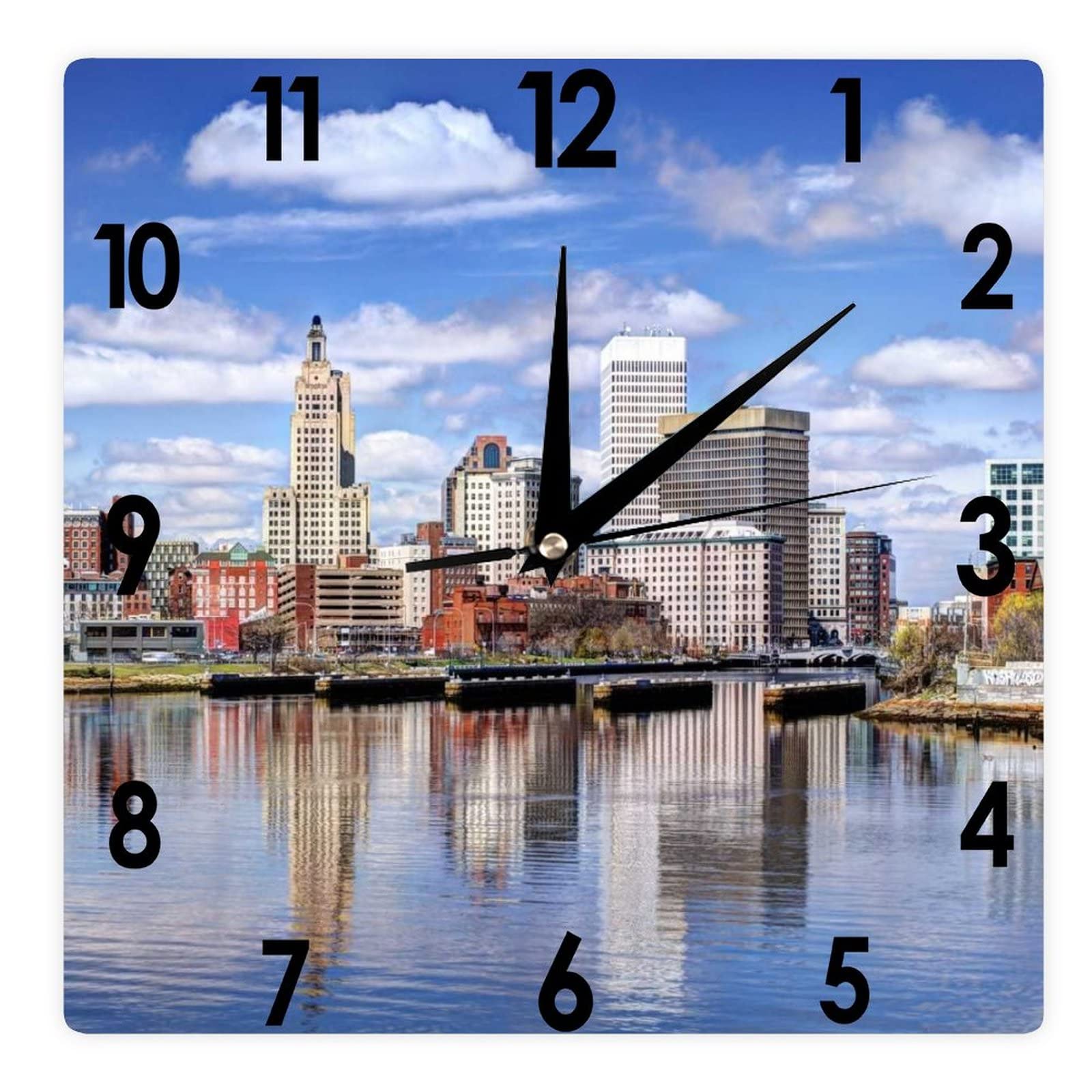 Higoss Vierkante wandklok New York Gebouwen New York City Stille niet-tikkende klok 12 Inch, Batterij Werkt Nauwkeurig Landschap/Stadsgezicht Boerderij/ Huis/Kantoor Decor