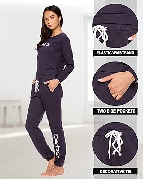 ファッション雑貨・小物その他 French Terry Long Sleeve Pajama Set bebe Womens Pajama Sets - French Terry Pajamas Long Sleeve