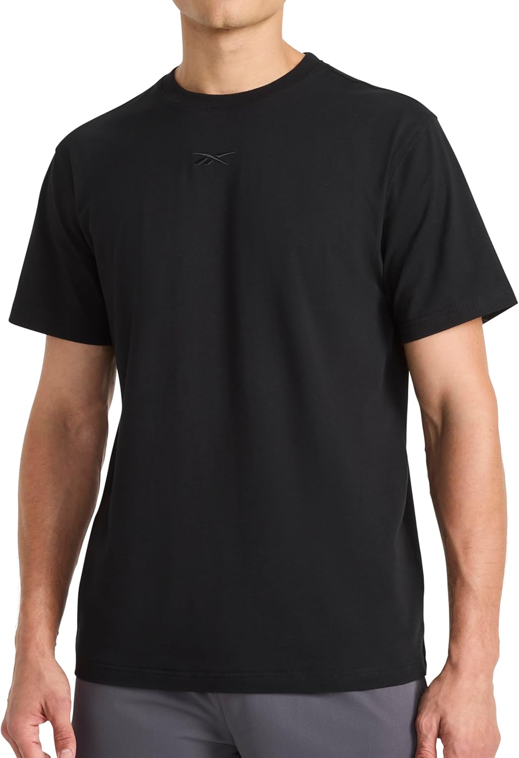 Reebok Mens Short Sleeve Crewneck Embroidered T-Shirt, Standard Fit, Lightweight Stretch Cotton Fabric