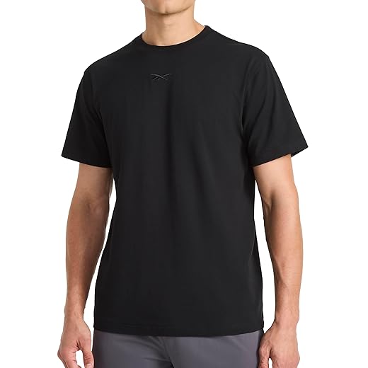 Reebok Men's Short Sleeve Crewneck Embroidered T-Shirt, Standard Fit, Lightweight Stretch Cotton Fabric