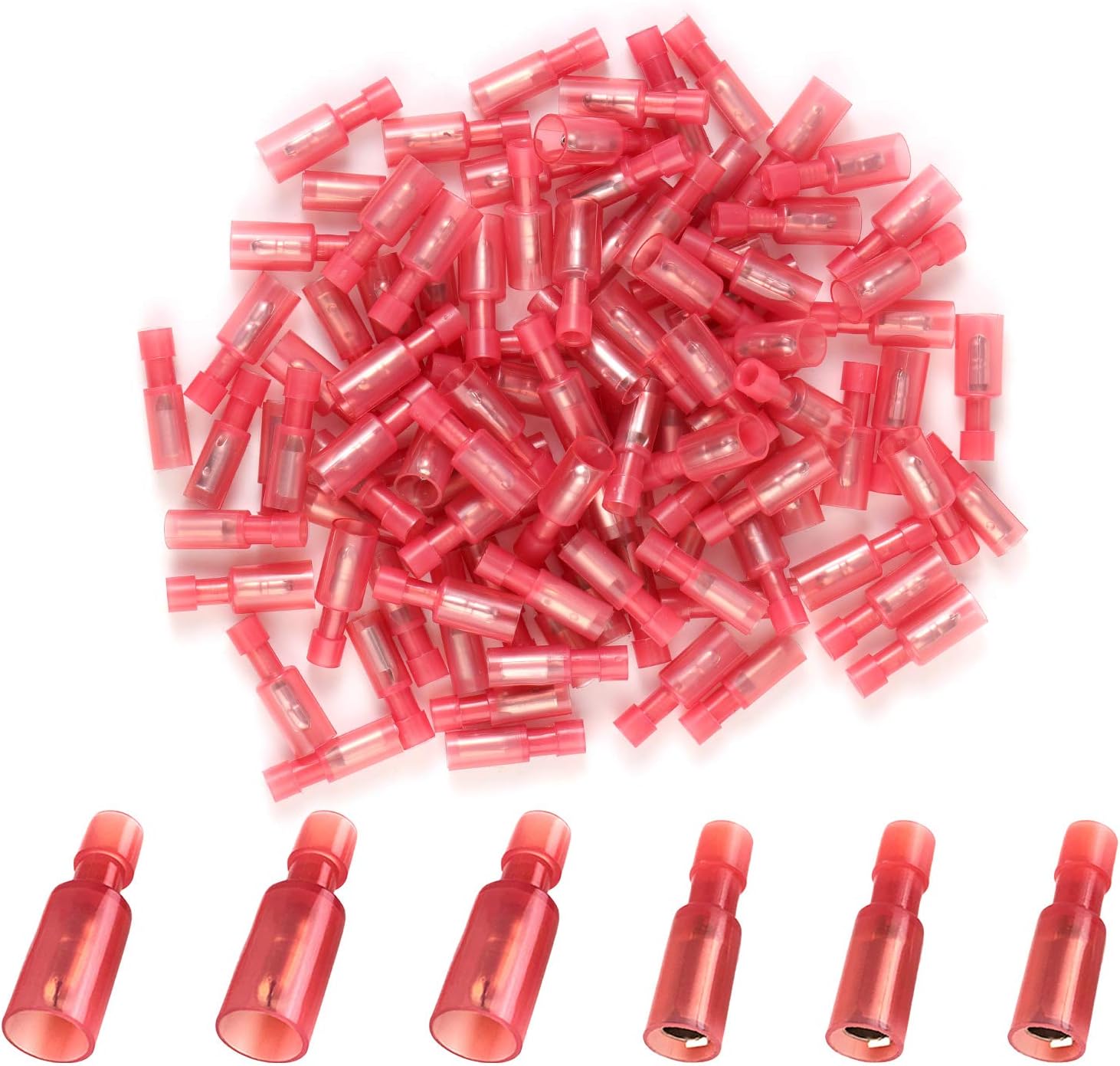 100 Pcs Bullet Connectors Quick Connect & Disconnect Electric Terminals, 22-16 AWG Nylon Fully Insulated Female & Male Bullet Butt Wire Crimp Connector