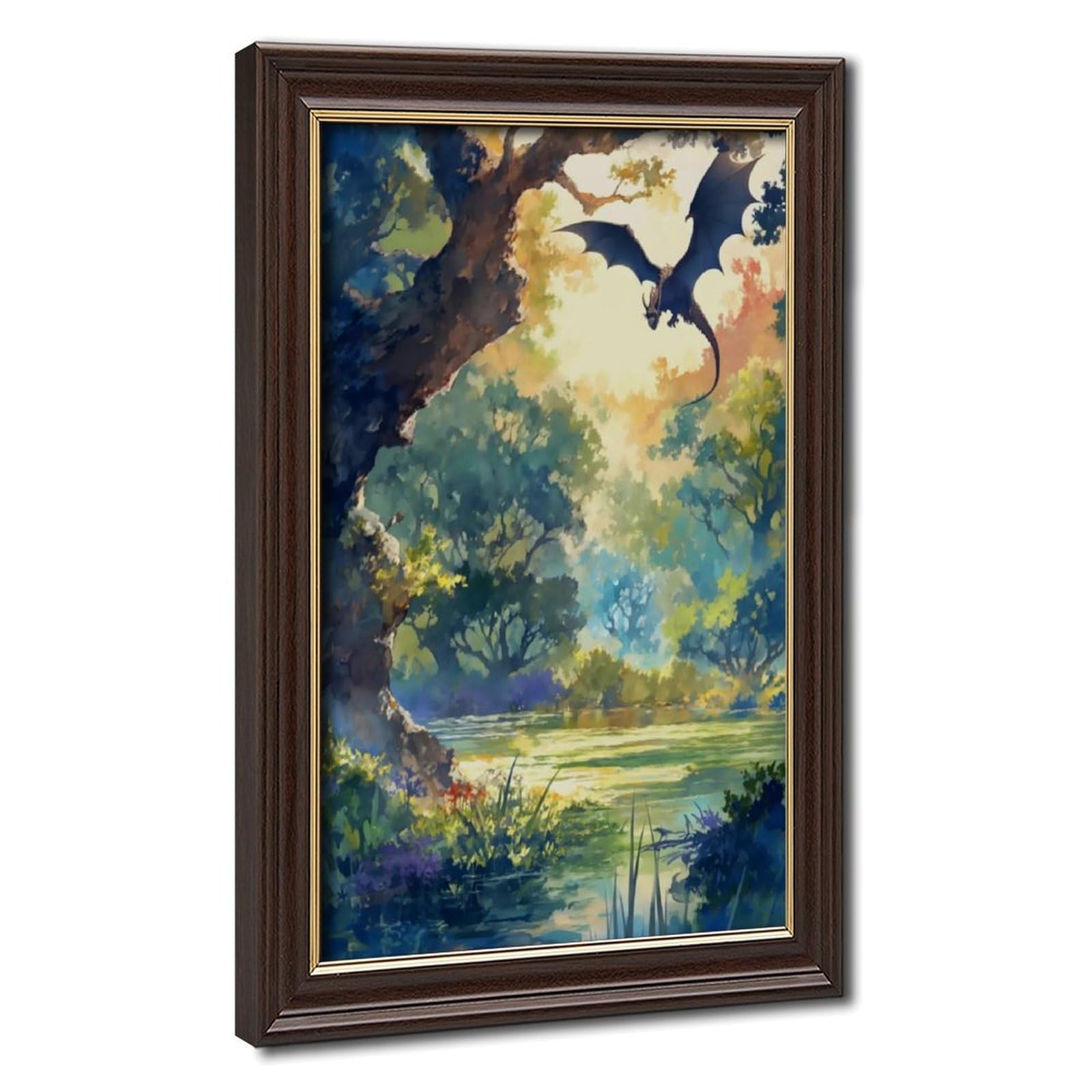 Bareronor Forest Dragon Watercolor Art Canvas Poster Bedroom Decor Landscape Office Room Decor Gift 12" L X 18" W