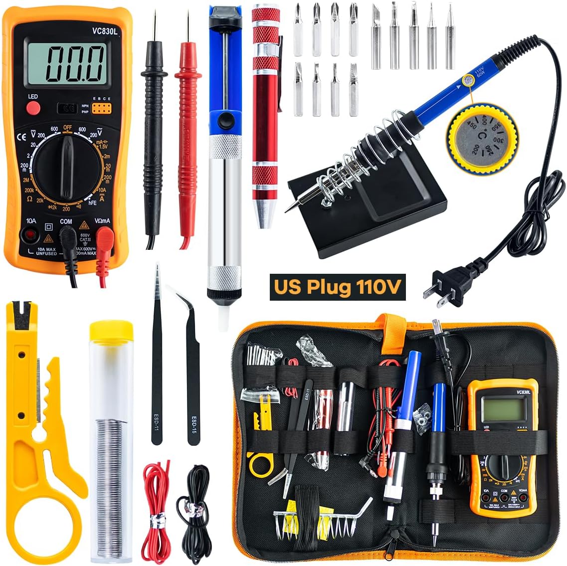Soldering Iron Kit 60W/110V Adjustable Temperature Portable