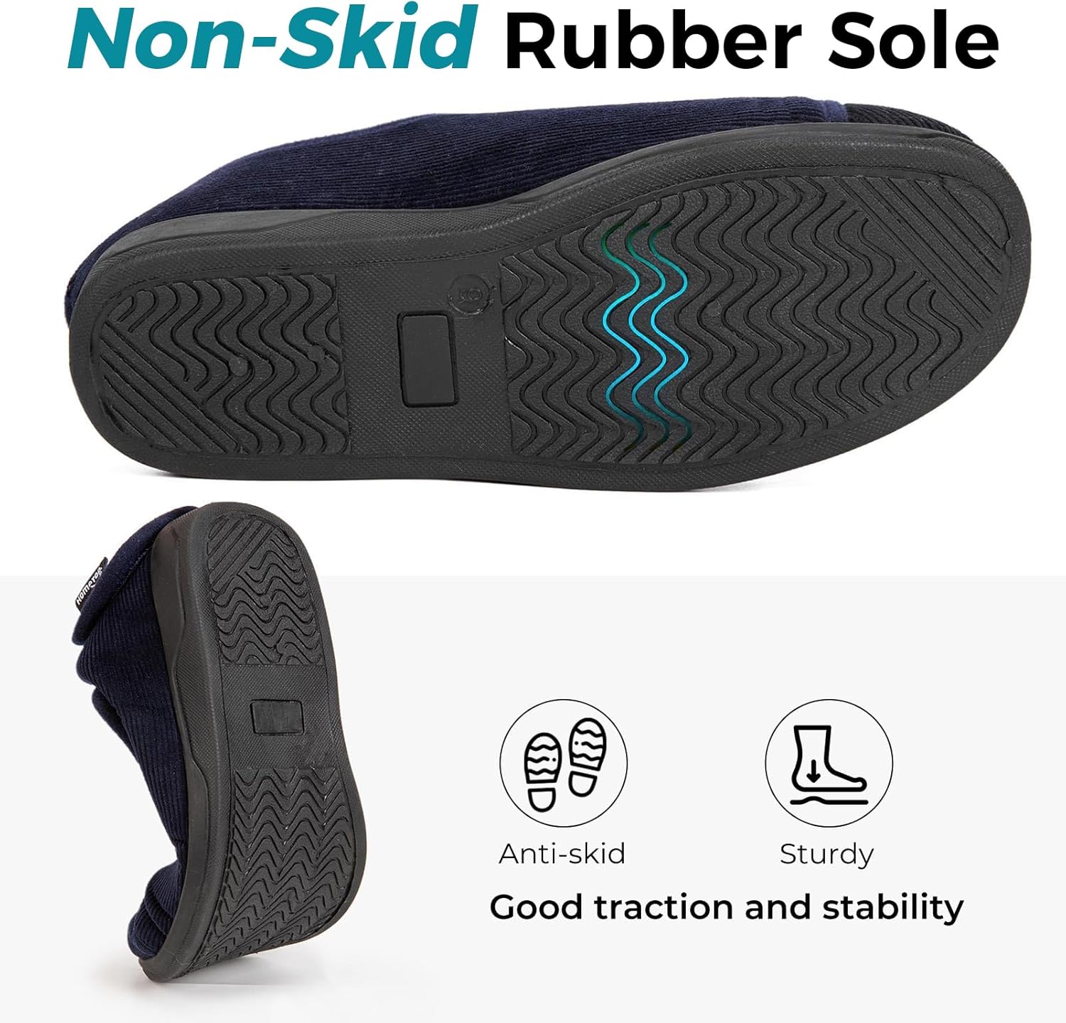 HomeTop Men's Corduroy Slippers Comfy Adjustable Hook and Loop Memory Foam Wide Indoor House Shoes for Diabetic Swollen Feet - Image 7