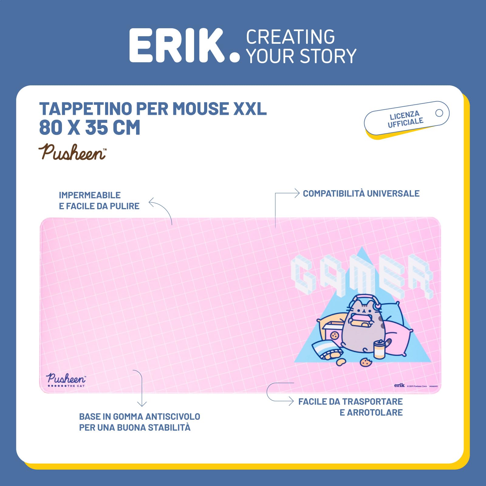 Grupo Erik Tappetino Mouse XXL Pusheen - Tappetino Scrivania Impermeabile e Antiscivolo 80x35 cm | Mousepad, Accessori Gaming per Scrivania | Regalo Kawaii