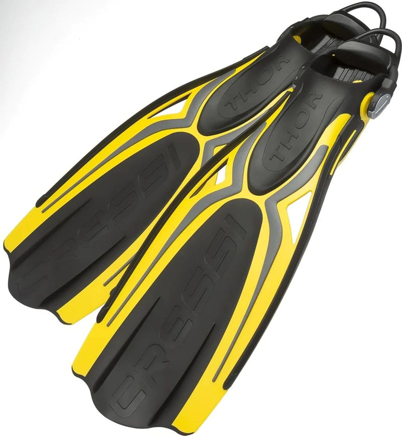 CRESSI BE151045 Scuba Diving Open Heel Fins [Thor EBS] Equipped with EBS Strap, Spoon Effect, Propulsion, Stability, for Beginners to Advanced, Yellow, XL (11.0 - 11.6 inches (28 - 29.5 cm)