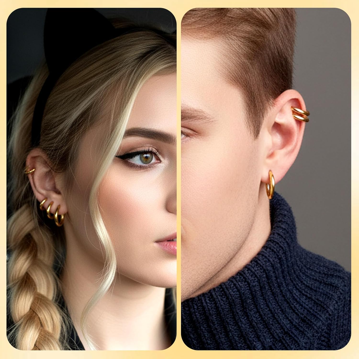 10PCS Clip On Earrings, Non Piercing Fake Earring Stainless Steel Clip On Hoop Earrings for Women Men 8mm 10mm 12mm 14mm 16mm(Gold) - Image 3