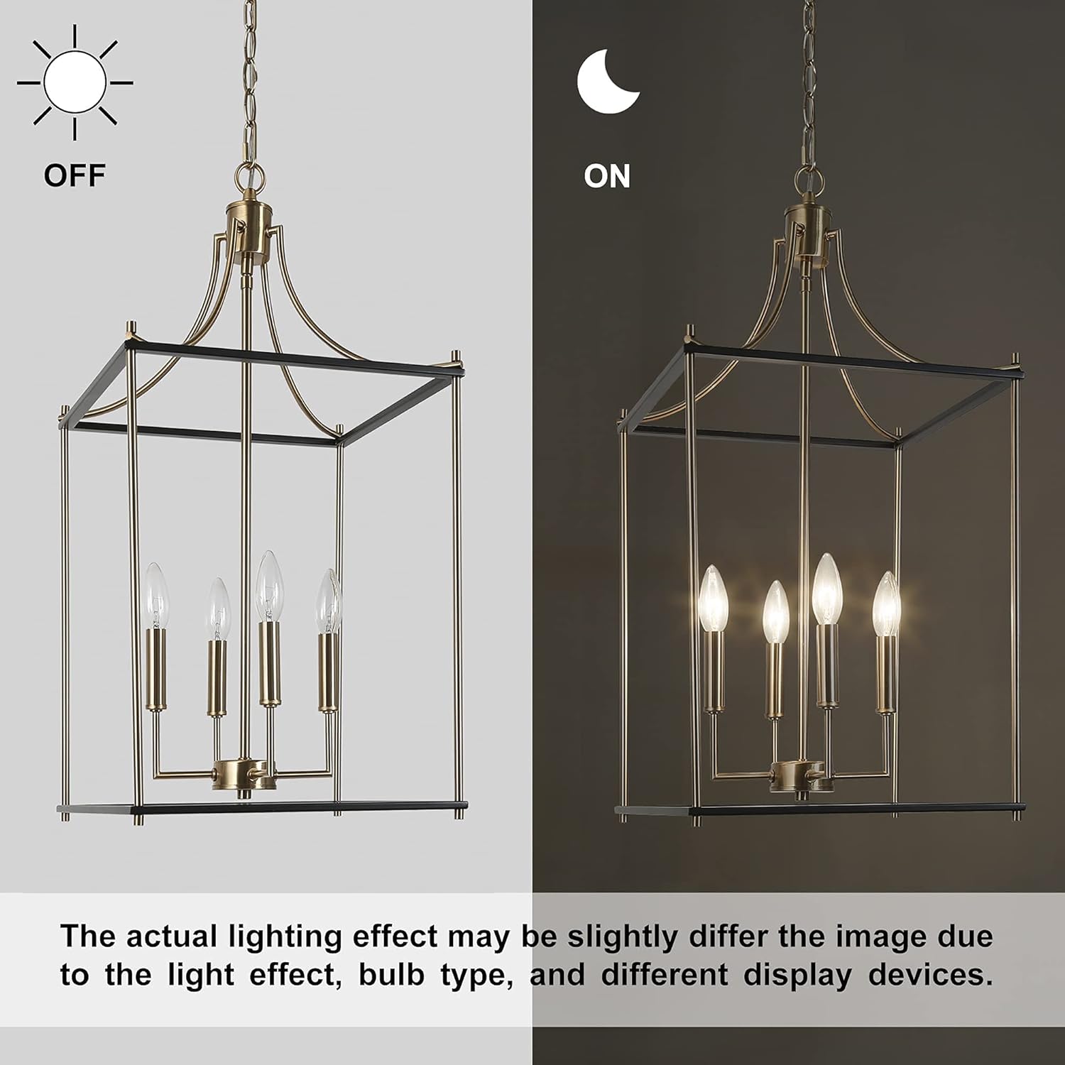 Durent Lighting Modern Chandelier Light Fixture, 4-Light Black and Gold Lantern Chandelier, Hanging Ceiling Light for Dining & Living Room, Bedroom, Kitchen Island, and Foyer