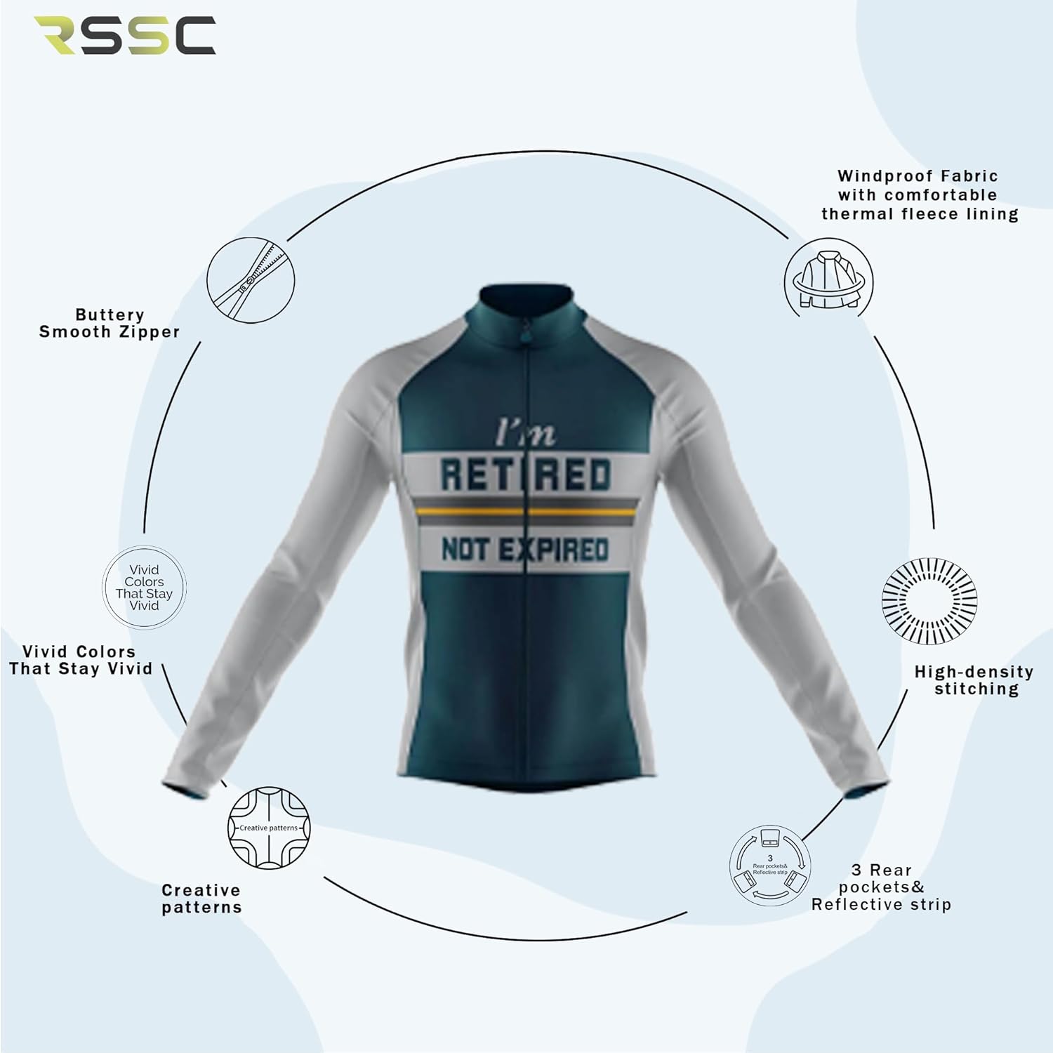 Cycling Jersey Men Long Sleeve Thermal Fleece Bike Jersey Bike Jacket Biking Shirts Full Zip with Pockets Bicycle Clothes