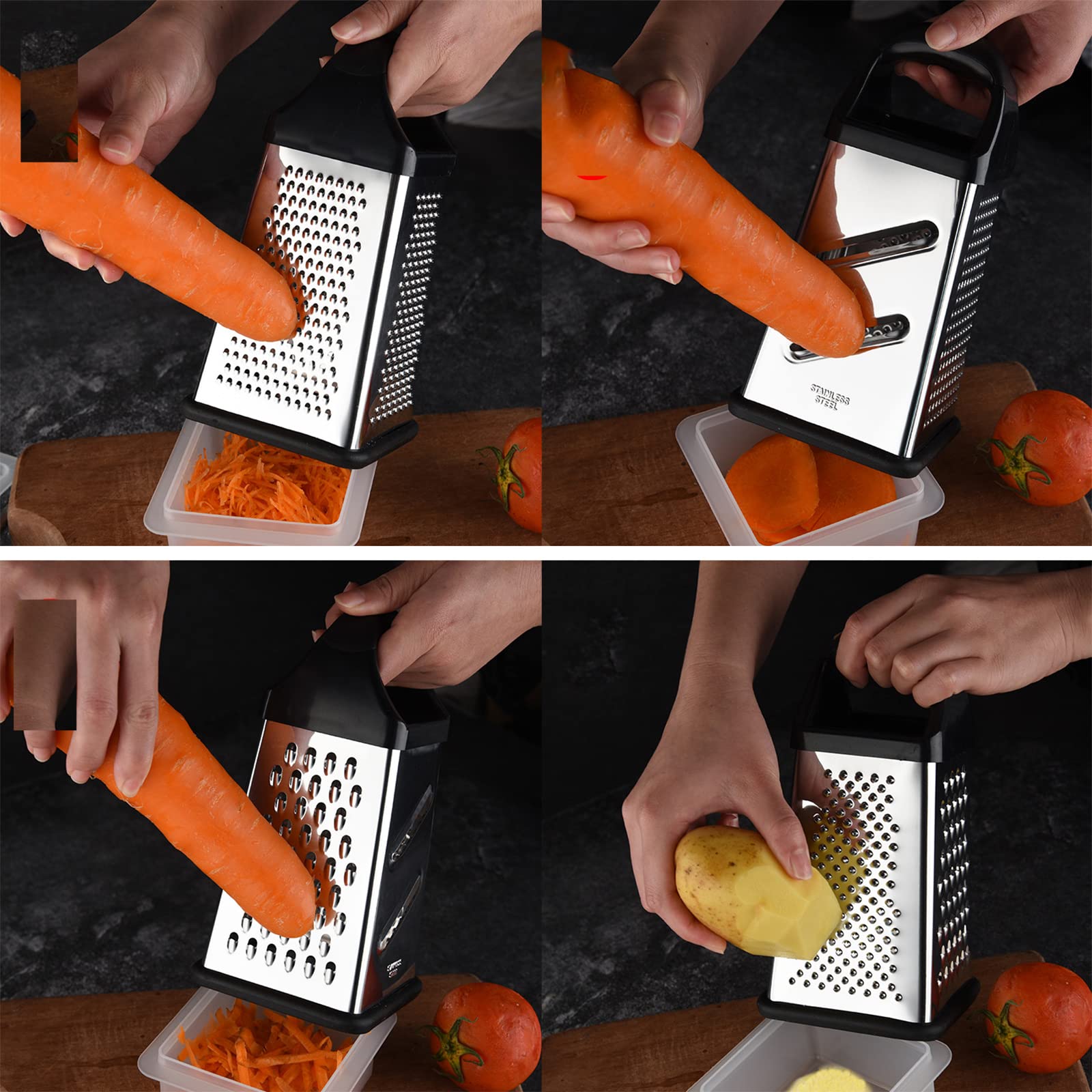 Grattugia per Formaggio, grattugia in Acciaio Inox, grattugie per spezie a 4 Lati con Manico, affetta, sminuzza, grattugia Verdure, Zenzero, Patate, grattugia Portatile per Alimenti, gratt